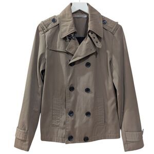 PROJEK RAW Women's Small Buckle Collar Double Breasted Short Trench Coat in Tan